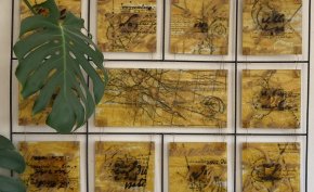 Laminaire - oeuvre de verre à l'émail et empreintes végétales