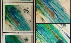 Laminaire - oeuvre de verre à l'émail et empreintes végétales